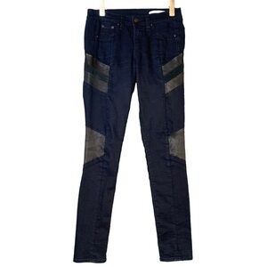 Rag & Bone Lamb Leather Patched Dark Wash Skinny Jeans Super Stretchy Size 26